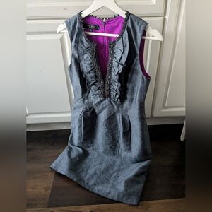 Stunning Retro Bohemian Ruffle Sleeveless Dress  By Nine West Size 4 Linen Blend